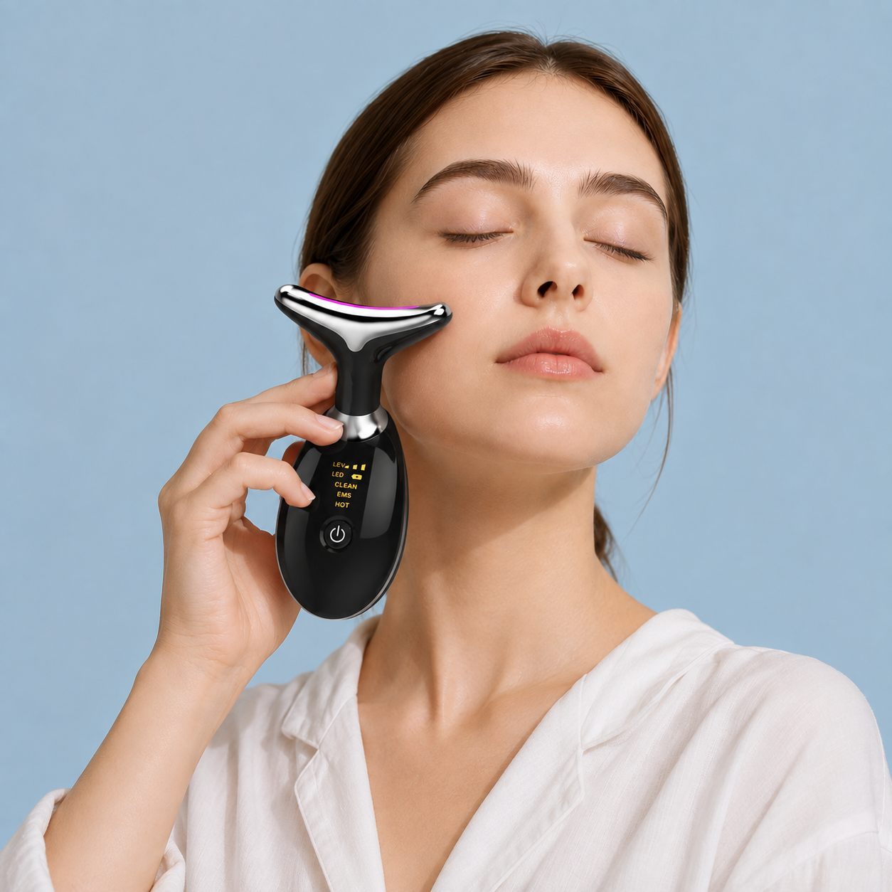 Solea skincare serum bottle floating in blue water